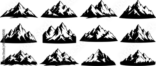 Mountain Peak Silhouette Collection – Black Alpine Landscape Icons