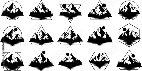 Mountain Peak Silhouette Collection – Black Alpine Landscape Icons