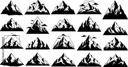 Mountain Peak Silhouette Collection – Black Alpine Landscape Icons