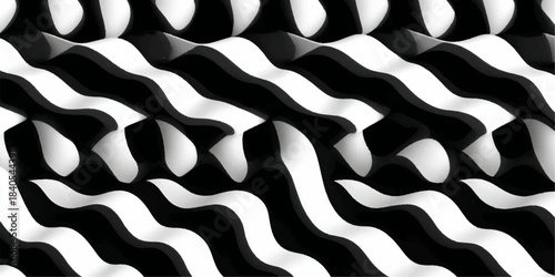 Abstract black and white wavy stripes pattern with a textured surface and optical illusion effect