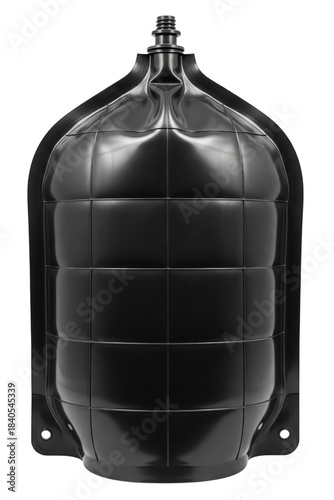 Black flexible plastic expansion tank bladder with ribbed texture isolated on a transparent background