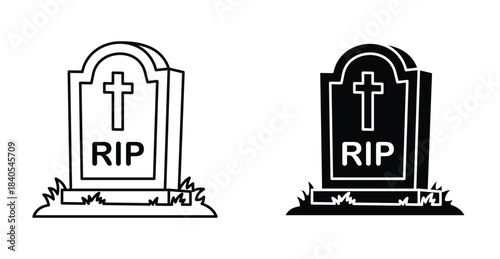 Tombstone icon. Line with editable stroke and flat for Web