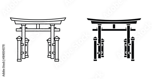 Torii gate icon. Line with editable stroke and flat for Web
