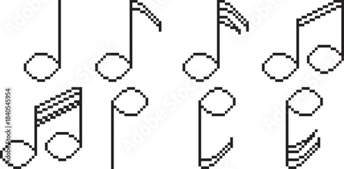 Musical not icon line black-white vector pixel art icon