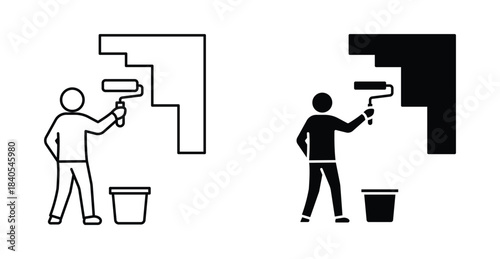 Wall painting icon set. Wall painting vector symbol in black filled and outlined style.