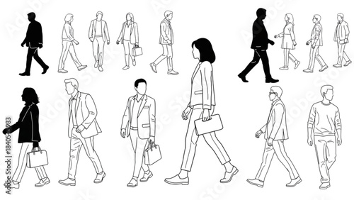 Collection of business people figures; an auto cad drawing for architecture.