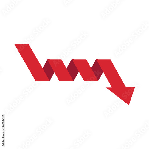 Graph going down sign with red arrows vector. Bar chart symbol icon with arrow moving down and sales bar chart.