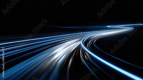 Abstract colorful light trails on a highway at night capturing fast speed and motion blur from car traffic