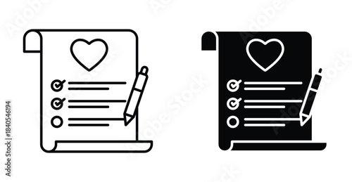 Wish list icon. Line with editable stroke and flat for Web