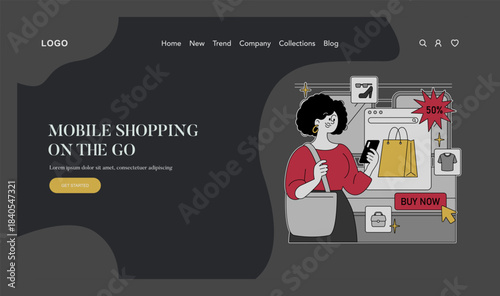 Mobile Shopping Vector Illustration with Shopping Icons