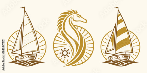 Mega logo collection with abstract geometric designs in golden gradient, modern branding elements, luxury emblem set for corporate identity, premium metallic logo concepts