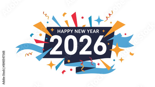 Vibrant Happy New Year 2026 Celebration Banner Design