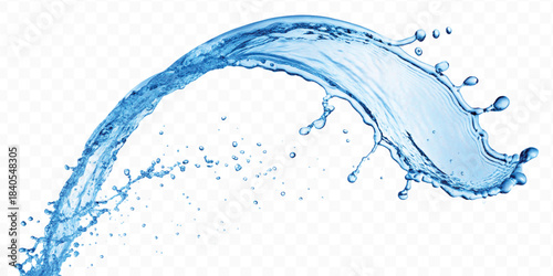 dynamic smooth liquid water splash with drops in mid air cut out and curve style isolated on white background 