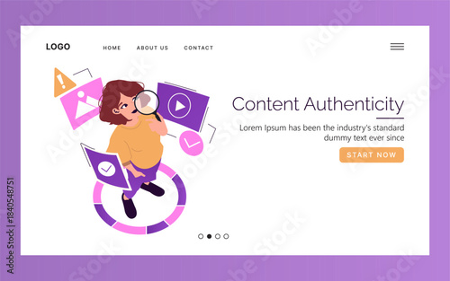 Woman Analyzing Content Authenticity Vector Illustration