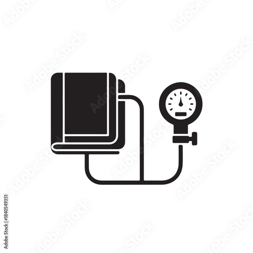 Sphygmomanometer with cuff in simple flat design on white background for medical illustration