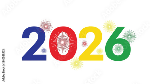 Happy New Year 2026 celebration with fireworks and vibrant colors, a festive design
