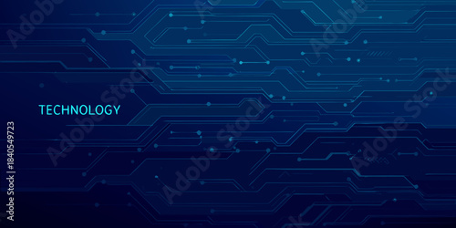 Abstract blue technology background with circuit board lines and connections