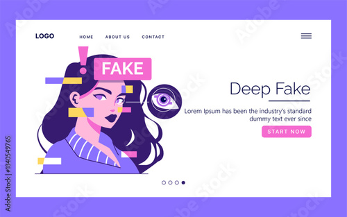 Deepfake Detection Vector Illustration with Alert Elements