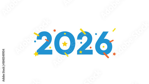 Happy New Year 2026 with Stars and Confetti celebrating coming year