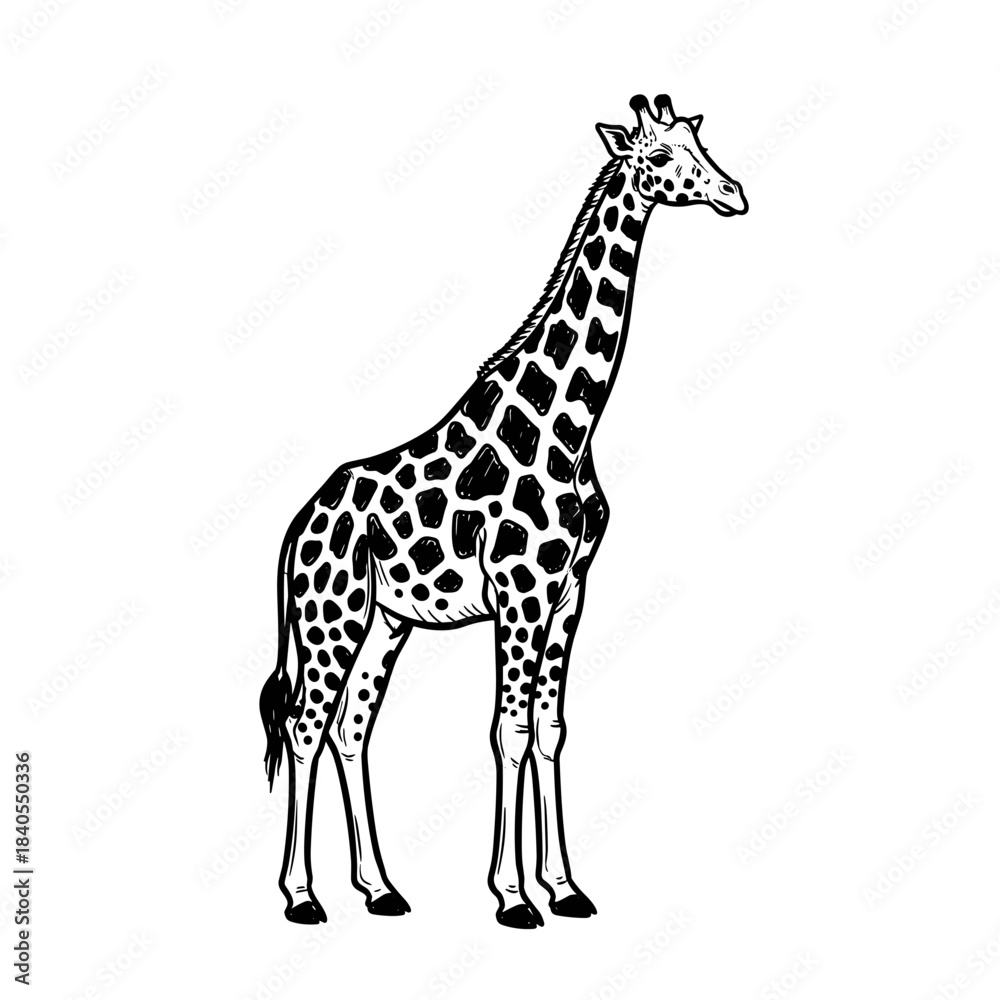 Obraz premium Giraffe standing on white background in simple line art style 