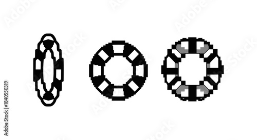 Pixel art lifebuoy icons in vintage style on white background