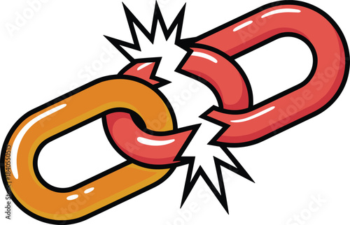 Broken chain link vector illustration, symbol of disconnected connection, weak link failure, security breach concept, broken connection icon design