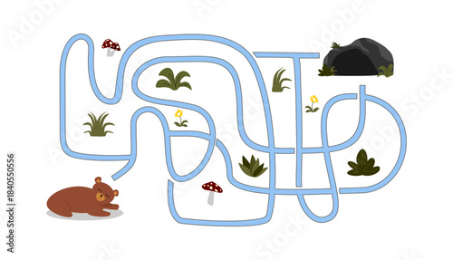 Jungle maze for kids with bear and the cave