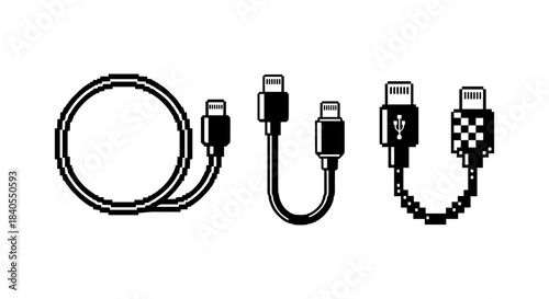 Pixel art usb cable set: retro digital design of connectors