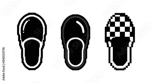 Pixel art slippers trio: retro 8-bit footwear designs for creative projects