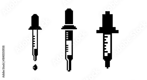 Pixel art set of three dropper icons on white background