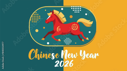Chinese New Year 2026 Celebration with Horse Illustration