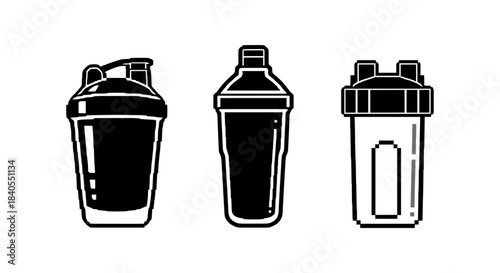 Pixel art protein shaker bottles: retro fitness drink containers