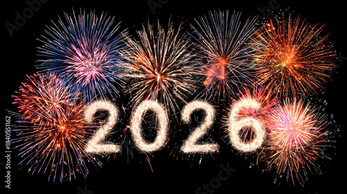 2026 new year celebration firework illustration on dark background
