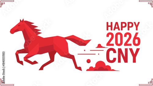 Dynamic red horse illustration celebrating the spirit of Chinese New Year 2026, symbolizing prosperity and a swift start to the year ahead