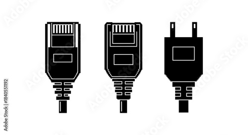 Silhouette series of ethernet and power cables on white background