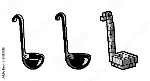 Pixel art ladles collection: classic, monochrome, and 3d cube designs