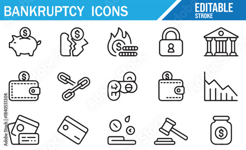 Economic decline and financial risk vector icon set for business design