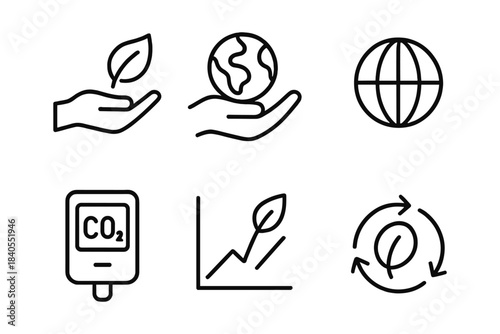 Eco-friendly icons depicting sustainability and environmental consciousness in minimalist style
