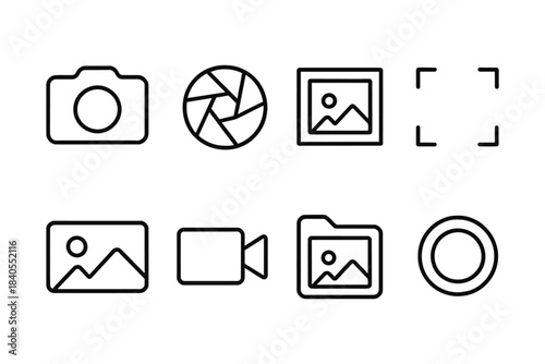 Minimalist camera and media icons set for photography and video projects