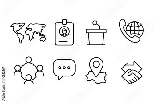Simple line icons: global communication and business elements collection