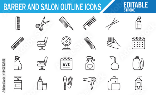 Haircut styling and grooming outline icon collection