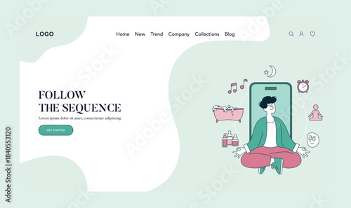 Meditating Person on Smartphone with Relaxation Icons