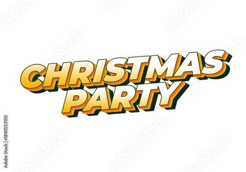 A vibrant and festive graphic featuring text Christmas Party in bold, colorful typography.