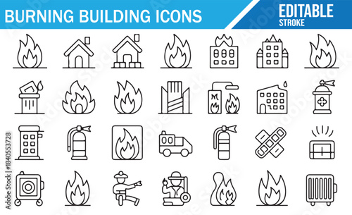 Industrial fire and building disaster vector icon collection