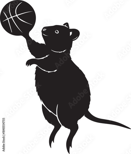 Silhouette of a rat playing basketball and holding a ball