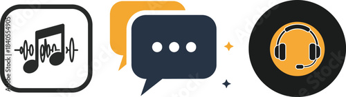 Digital music concept with icons representing sound waves voice notes and vinyl records