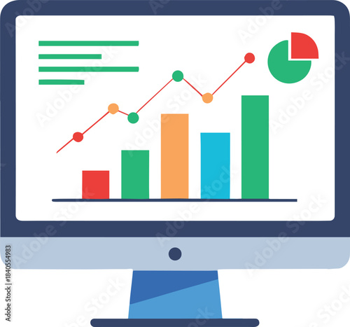 Data analysis visualization on a computer screen with charts and graphs displayed