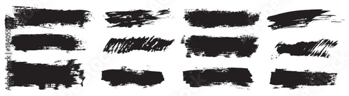 Vector grungy paint brush strokes collection. Calligraphy straight smears, stamp, lines. Hand drawn thick grunge lines and rectangle shapes modern grunge.