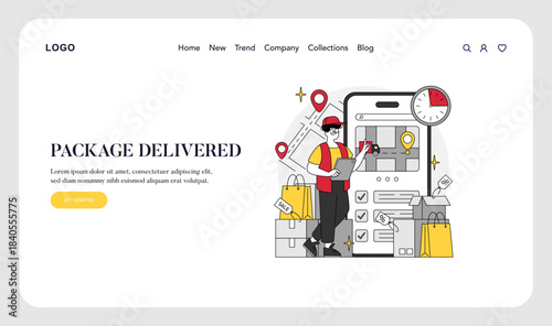 Package Delivery Concept with Mobile App Vector Illustration