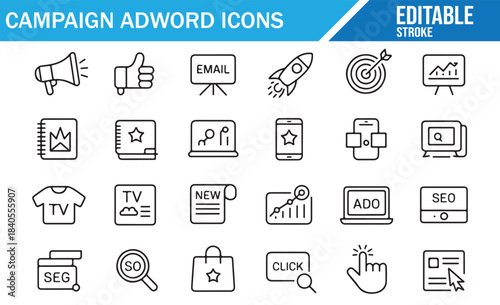 Search engine marketing and AdWords icon collection for business design